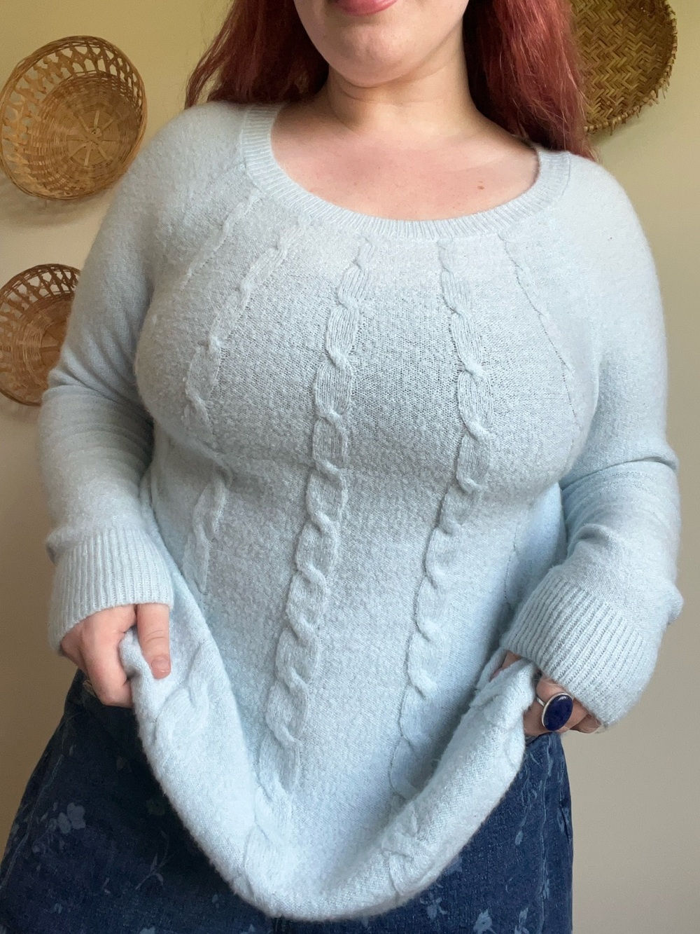 croft & barrow Light Blue Cable Scoop Neck Sweater